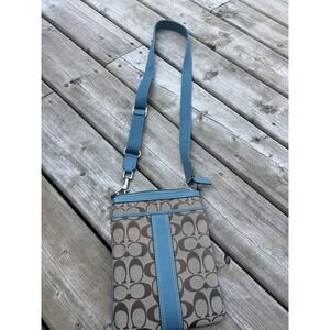 Coach Signature Print Crossbody Bag Has Turquoise